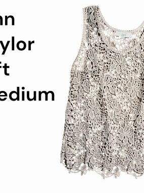 LOFT Floral Crochet Lace Tank - Light Taupe